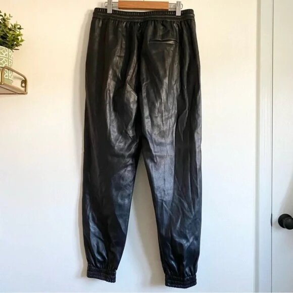ZARA Faux Leather Black Drawstring Joggers - Picture 4 of 6